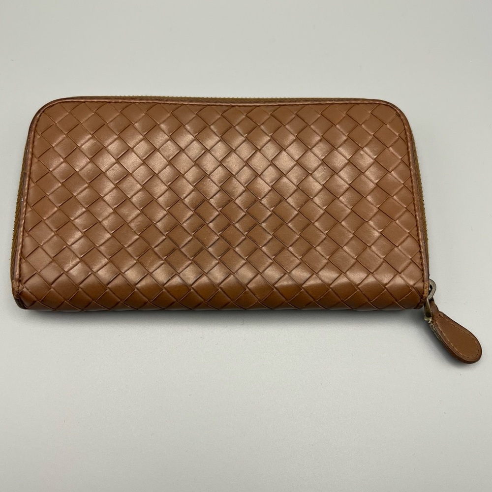 Bottega Veneta Intrecciato Zip Around Wallet, Camel Brown - Picture 7 of 9